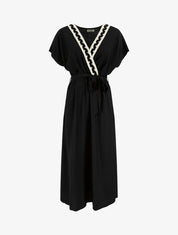 Robe longue manches courtes à col fantaisie - Noir - 1