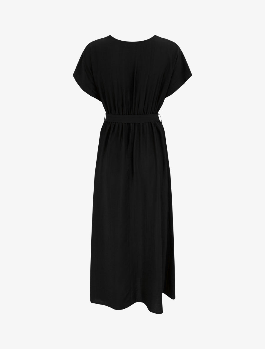 Robe longue manches courtes à col fantaisie - Noir - 2