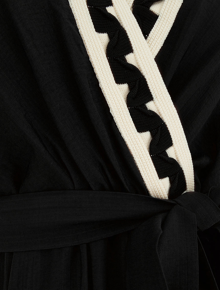 Robe longue manches courtes à col fantaisie - Noir - 3