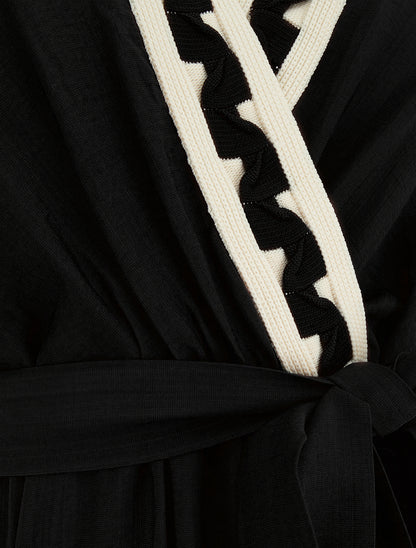 Robe longue manches courtes à col fantaisie - Noir - 3
