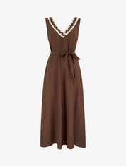 Robe longue sans manches à col V fantaisie - Marron - 1