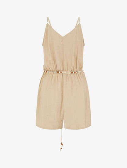 Combishort à fines bretelles et col fantaisie - Beige - 2