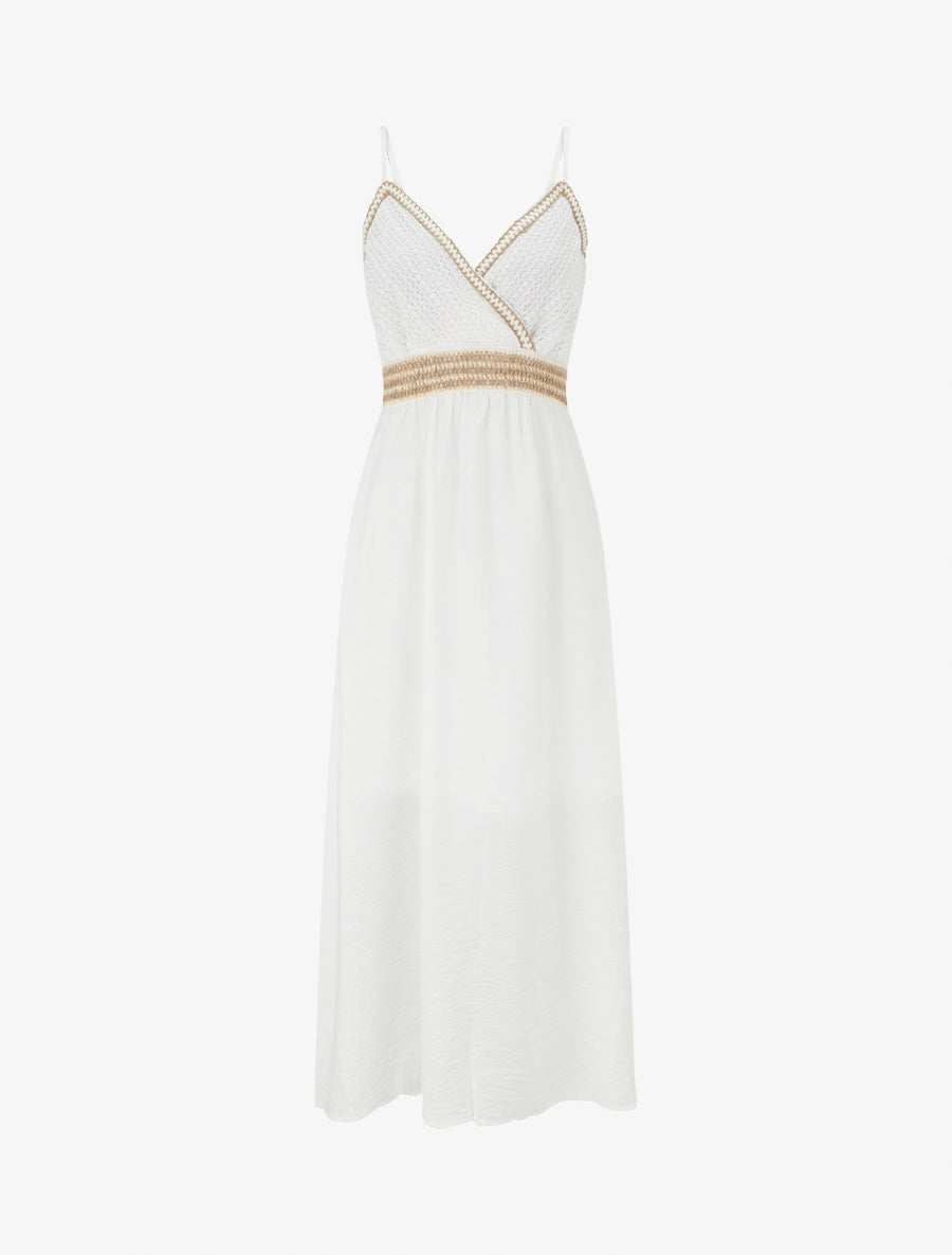 Robe longue uni à buste brodé - Écru - 1