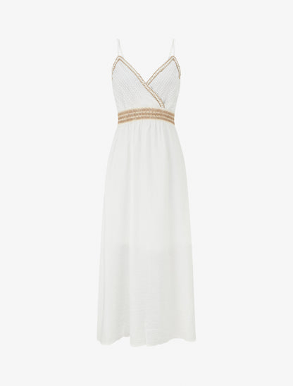 Robe longue uni à buste brodé - Écru - 1