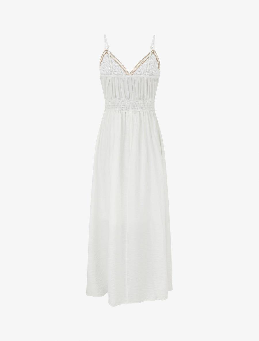 Robe longue uni à buste brodé - Écru - 2