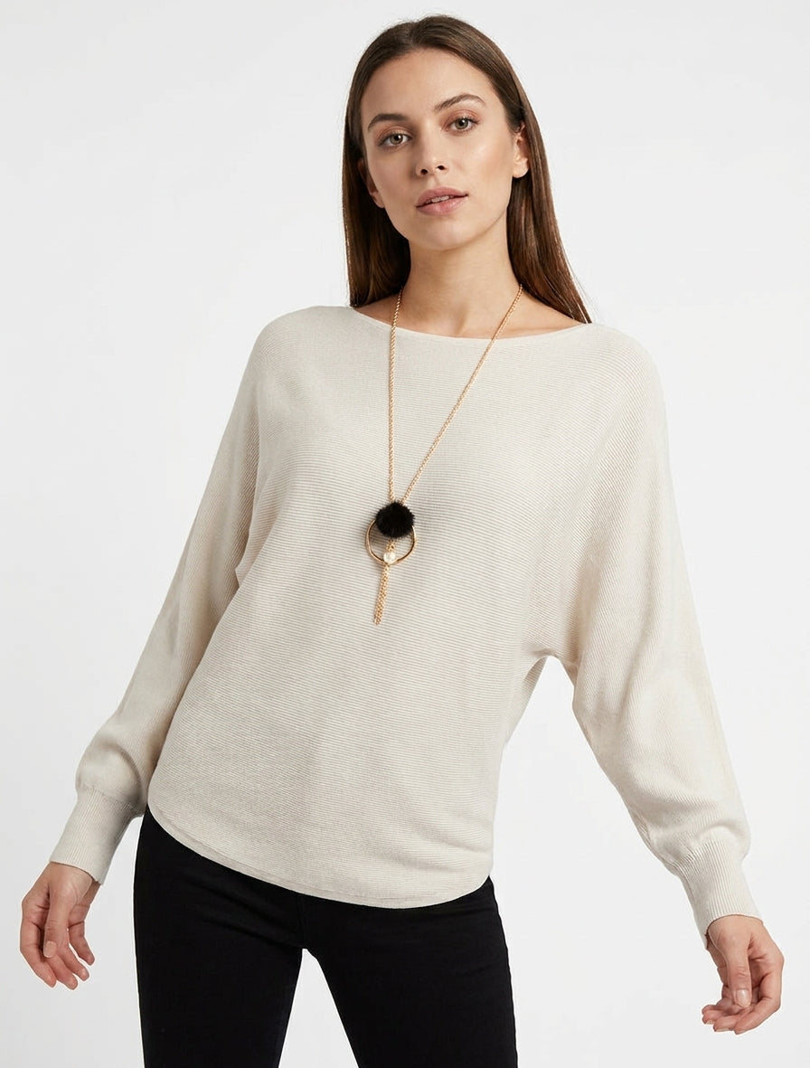 Rechte trui met vleermuismouwen - Beige