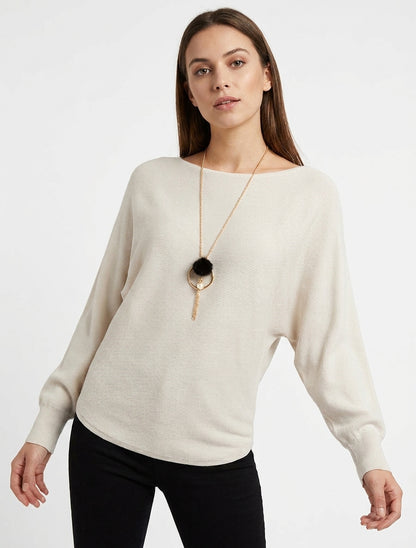 Rechte trui met vleermuismouwen - Beige
