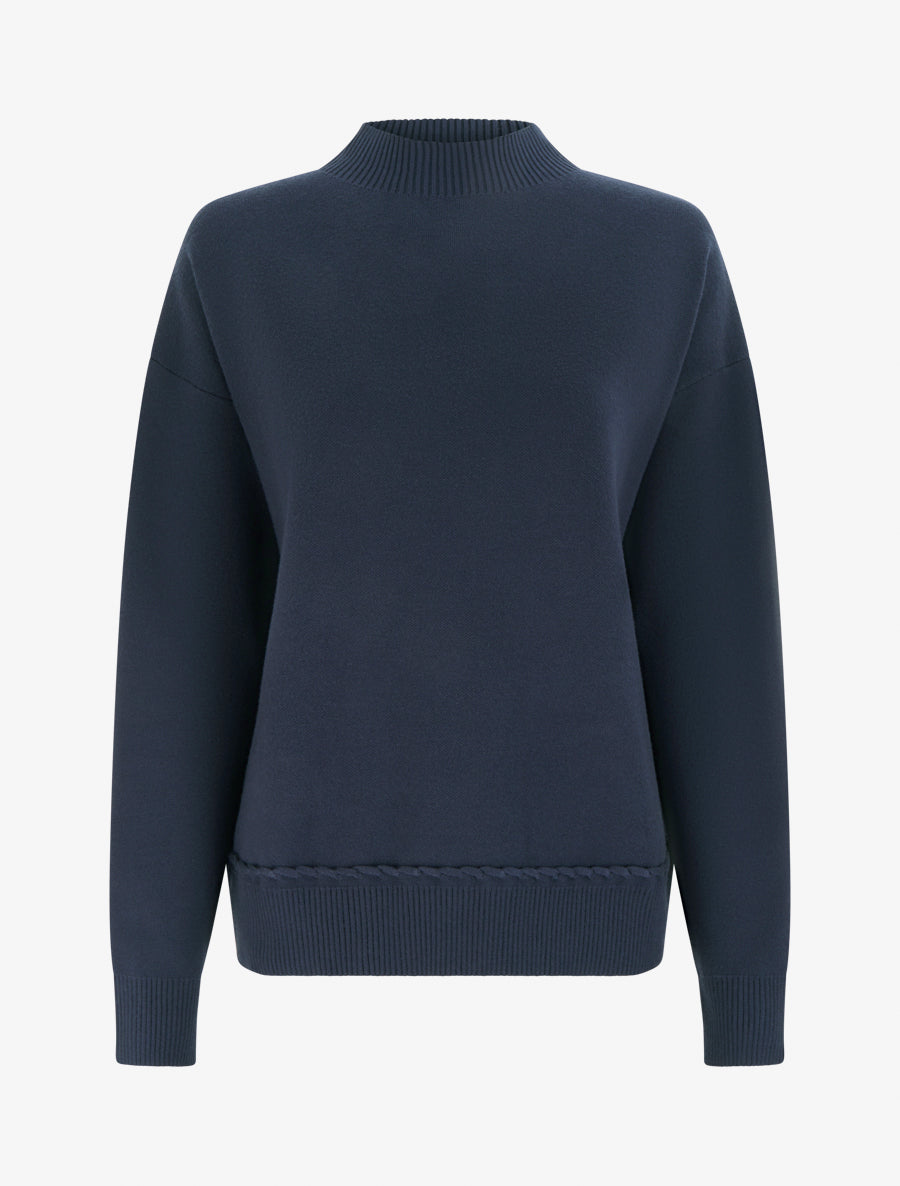 Pull ample à col montant et couture fantaisie - Marine - 1