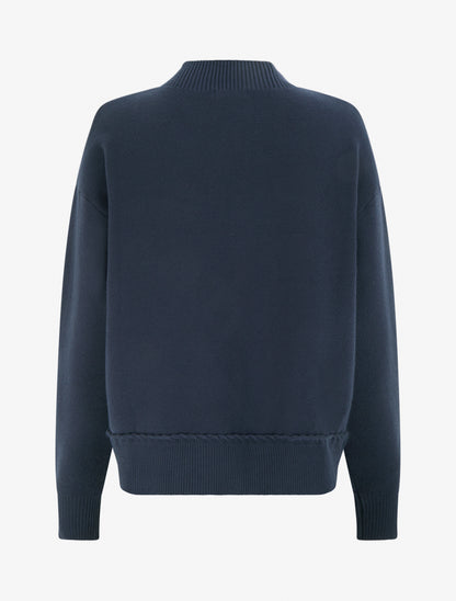 Pull ample à col montant et couture fantaisie - Marine - 2