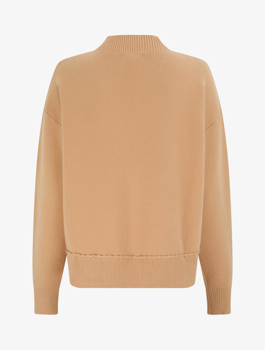 Pull ample à col montant et couture fantaisie - Camel - 2