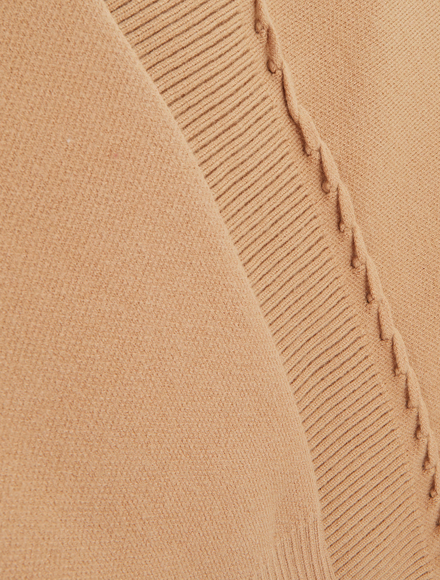 Pull ample à col montant et couture fantaisie - Camel - 3