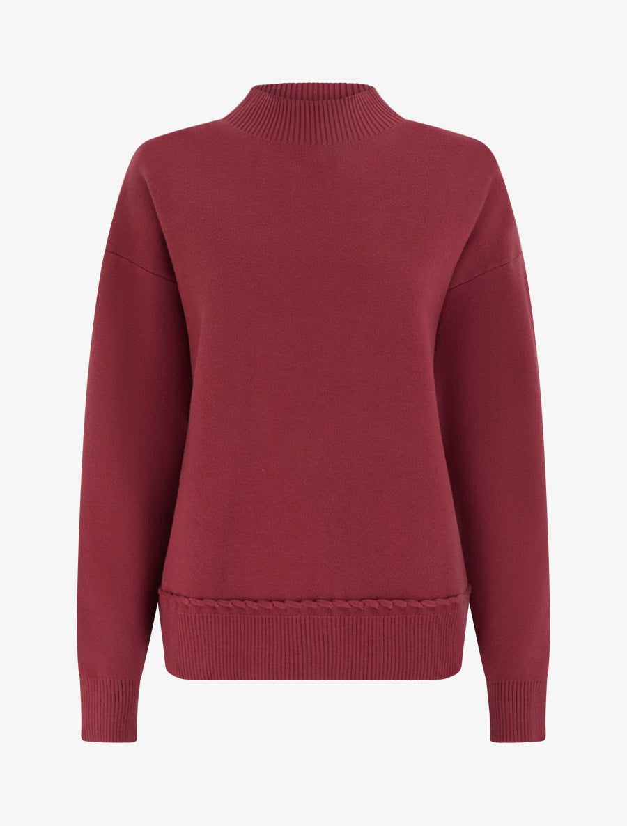 Pull ample à col montant et couture fantaisie - Bordeaux - 1