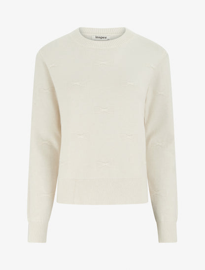 Pull droit col rond à motif noeud - Écru - 1