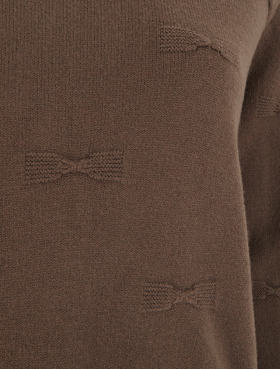 Pull droit col rond à motif noeud - Marron - 3