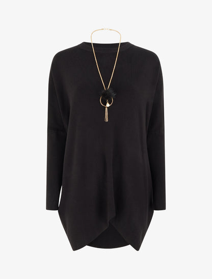 Pull long uni asymétrique - Noir - 1