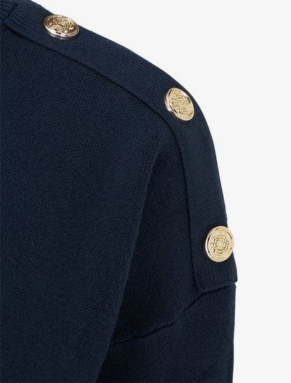 Pull uni à boutons décoratifs aux épaules - Marine - 3