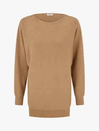 Pull uni à détail texturé - Camel - 1