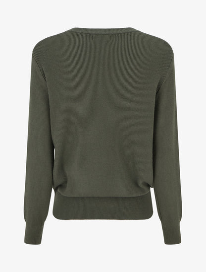 Pull côtelé à clous décoratifs aux épaules - Kaki - 2