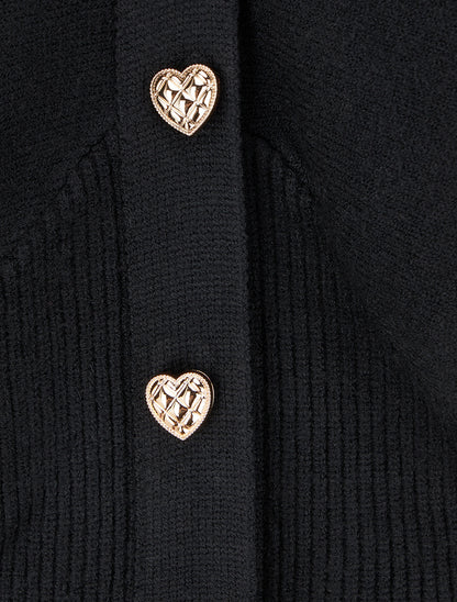 Pull à boutons décoratifs coeurs - Noir - 3