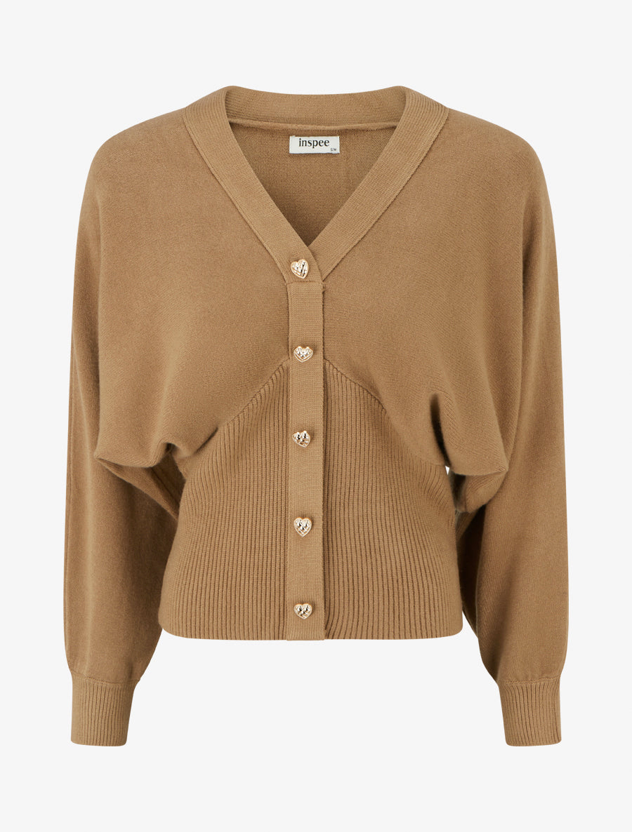 Pull à boutons décoratifs coeurs - Camel - 1