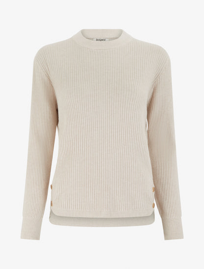 Pull côtelé à empiècement boutons décoratifs - Beige - 1