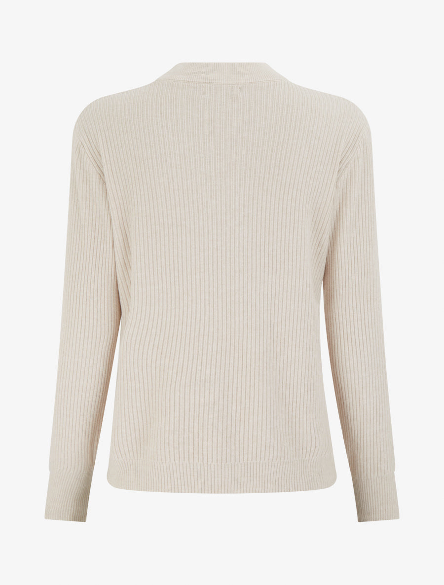 Pull côtelé à empiècement boutons décoratifs - Beige - 2