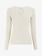 Pull côtelé à empiècement bijou - Beige - 1