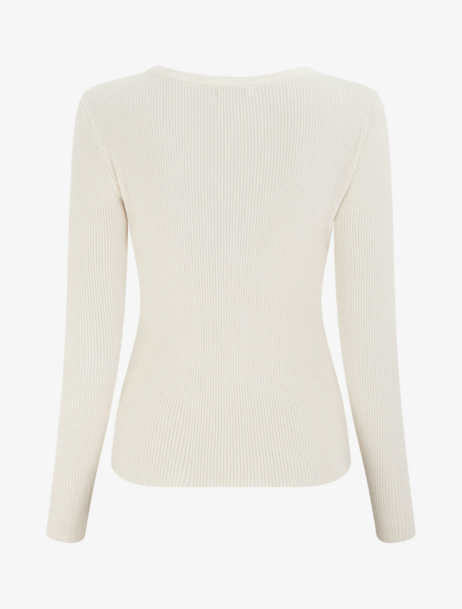 Pull côtelé à empiècement bijou - Beige - 2