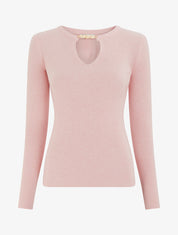 Pull côtelé à empiècement bijou - Rose - 1