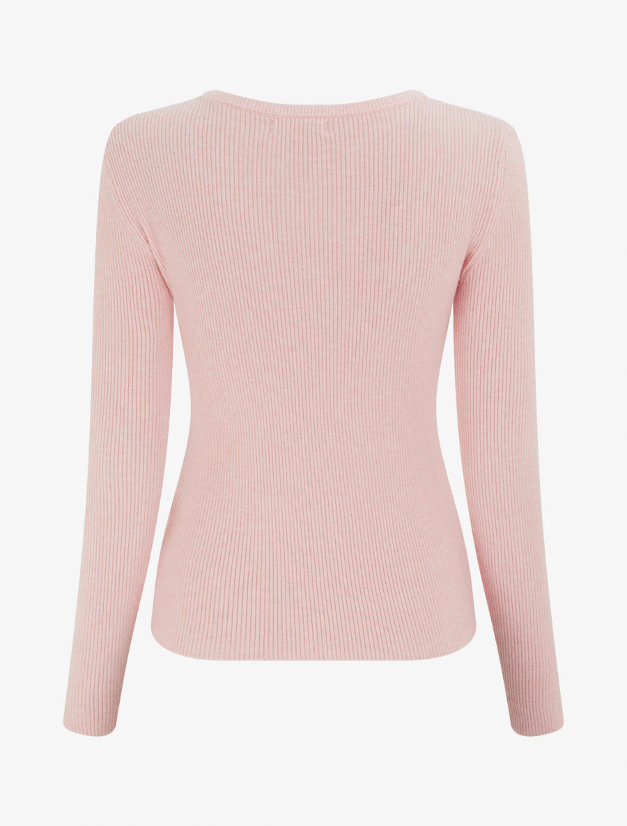 Pull côtelé à empiècement bijou - Rose - 2