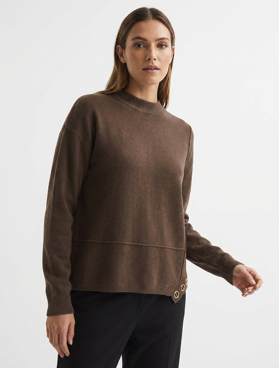 Pull uni à empiècement oeillets - Marron