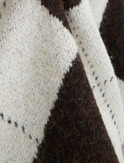 Pull en laine mélangée à motif losanges - Marron - 3