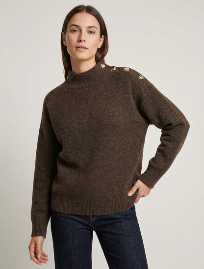 Pull en laine mélangée à boutons fantaisies - Marron
