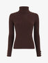 Pull en maille côtelée pailleté à col roulé - Marron - 1