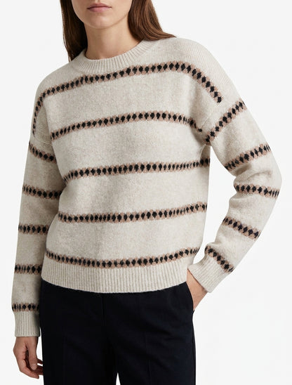 Pull droit à rayures fantaisies - Beige