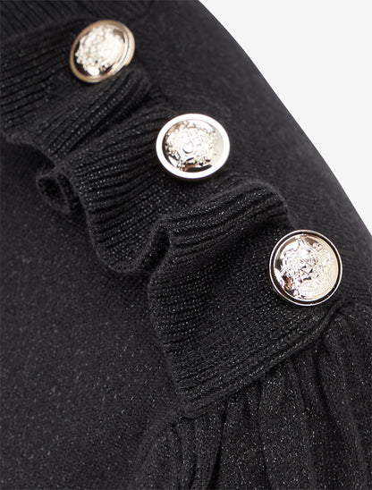 Pull uni pailleté à boutons décoratifs - Noir - 3