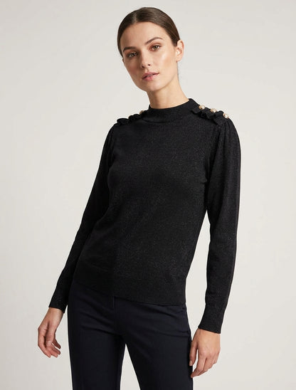 Pull uni pailleté à boutons décoratifs - Noir