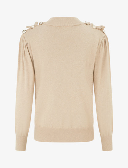 Pull uni pailleté à boutons décoratifs - Taupe - 2