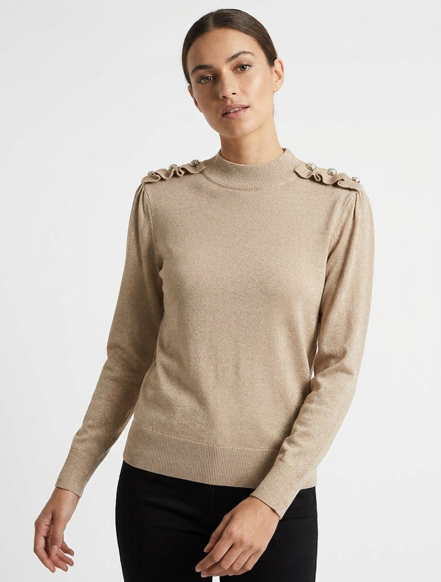 Pull uni pailleté à boutons décoratifs - Taupe