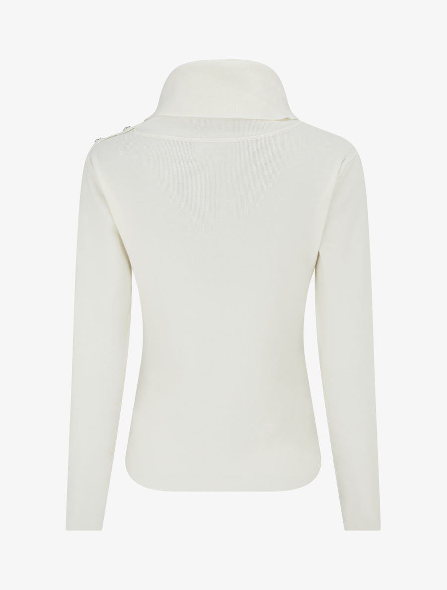 Pull fin côtelé à col roulé boutonné - Crème - 2