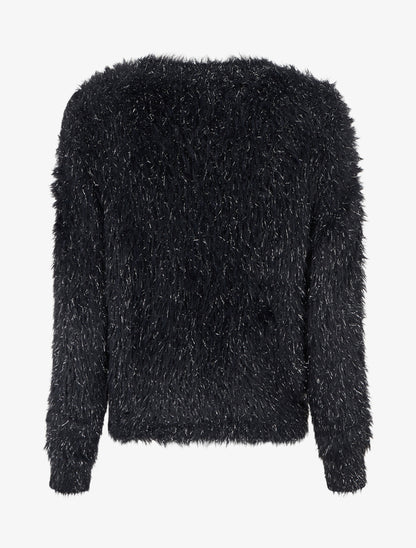 Pull uni duveteux à détail irisé - Noir - 2