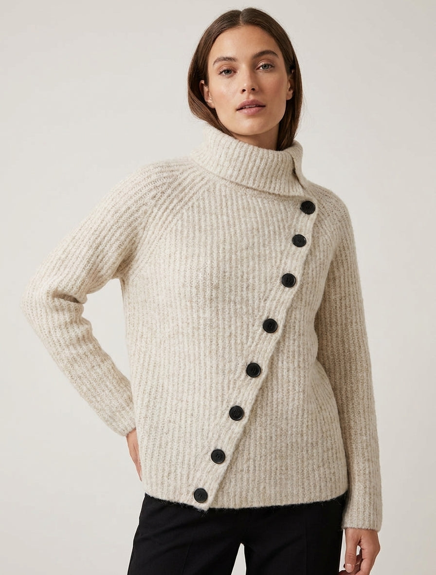 Effen trui met knoopsluiting - Beige