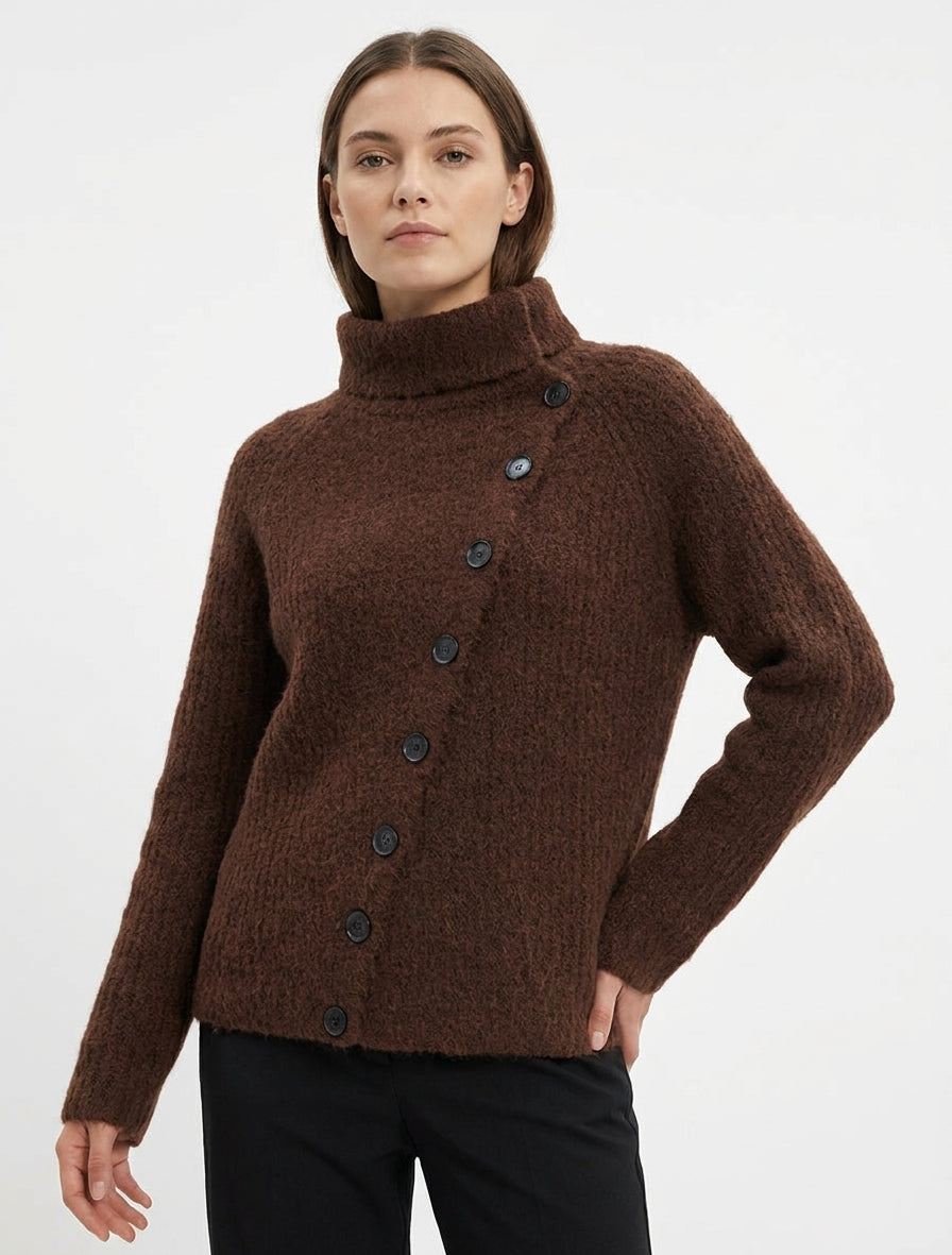 Effen trui met knoopsluiting - Bruin
