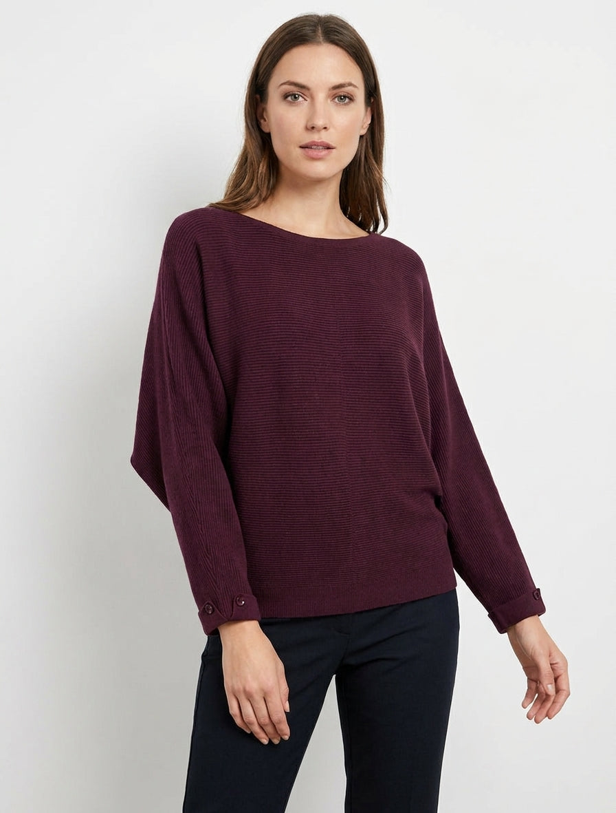 Pull côtelé à manches longues - Lie de vin