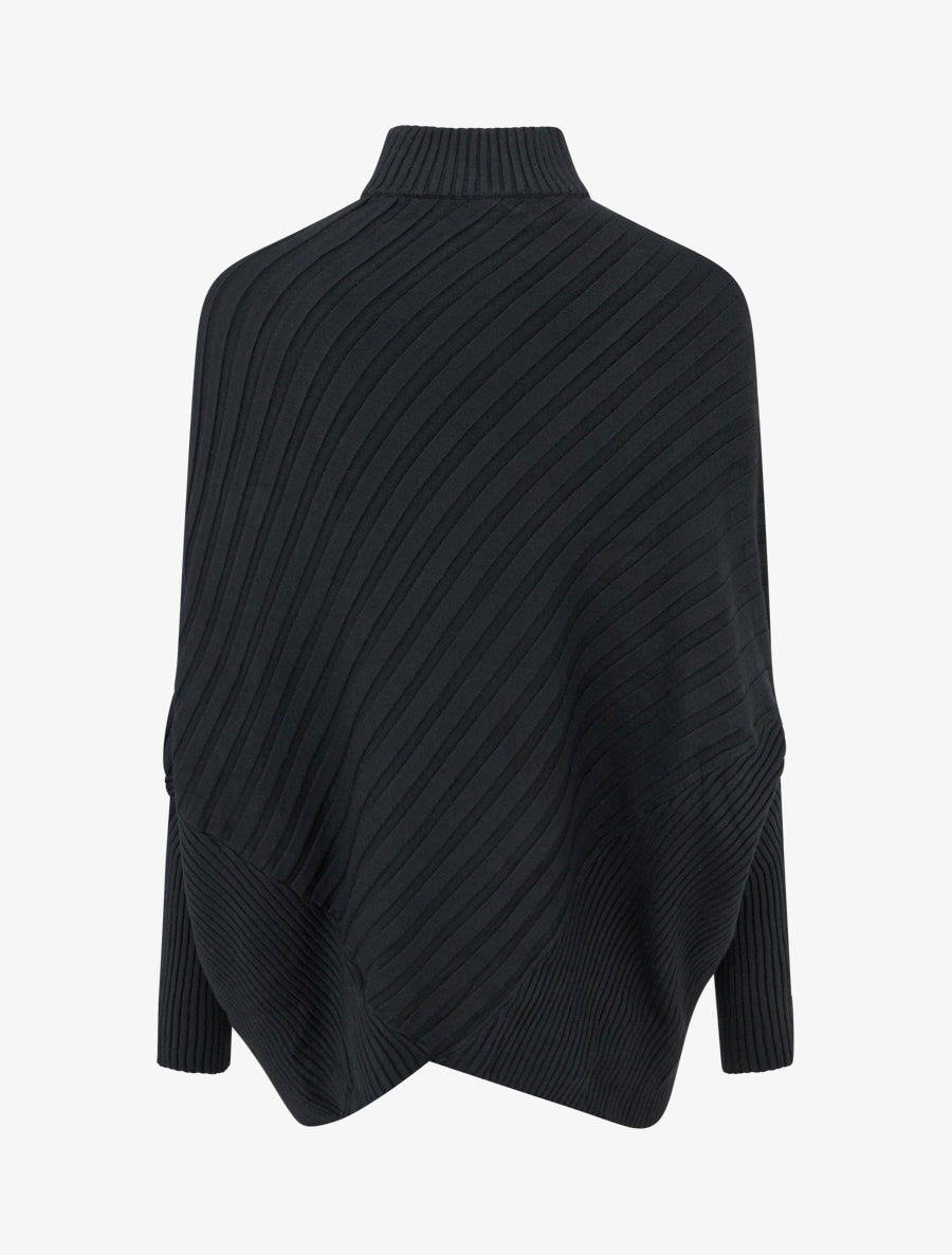 Pull overzise asymétrique à col montant - Noir - 2