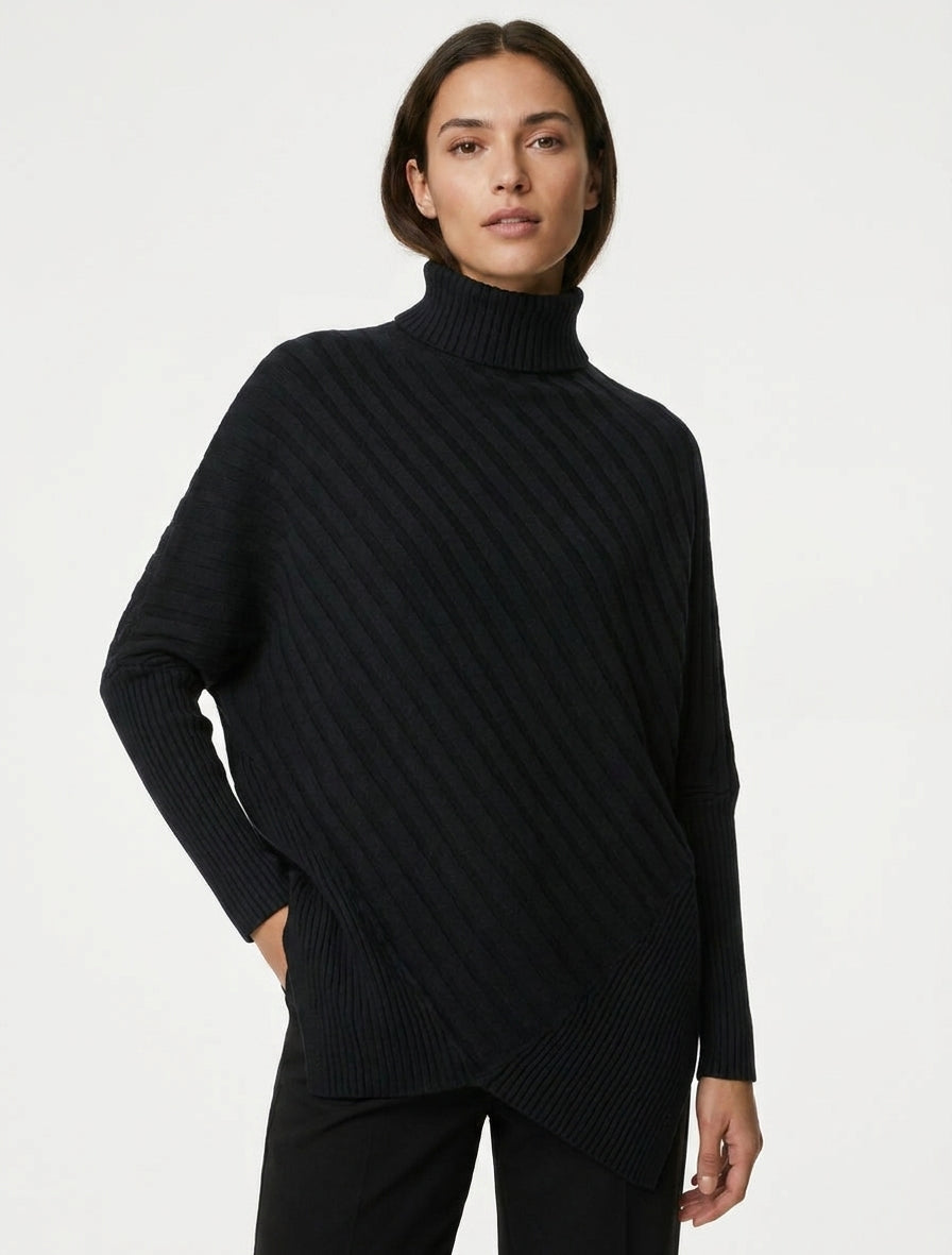 Pull overzise asymétrique à col montant - Noir