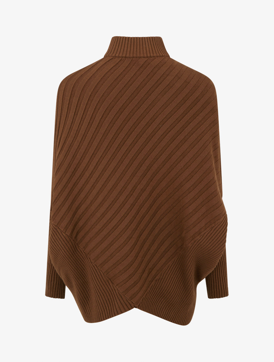 Pull overzise asymétrique à col montant - Camel - 2