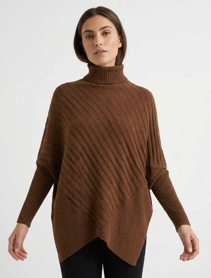 Pull overzise asymétrique à col montant - Camel