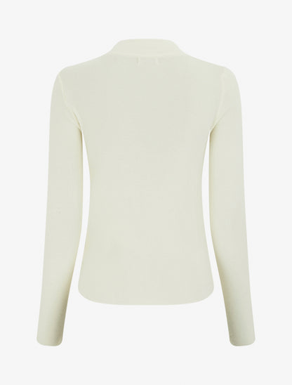 Pull fin ajusté à col montant et boutons décoratifs - Crème - 2