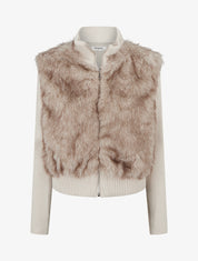 Veste côtelée à empiècement fourrure synthétique - Beige - 1